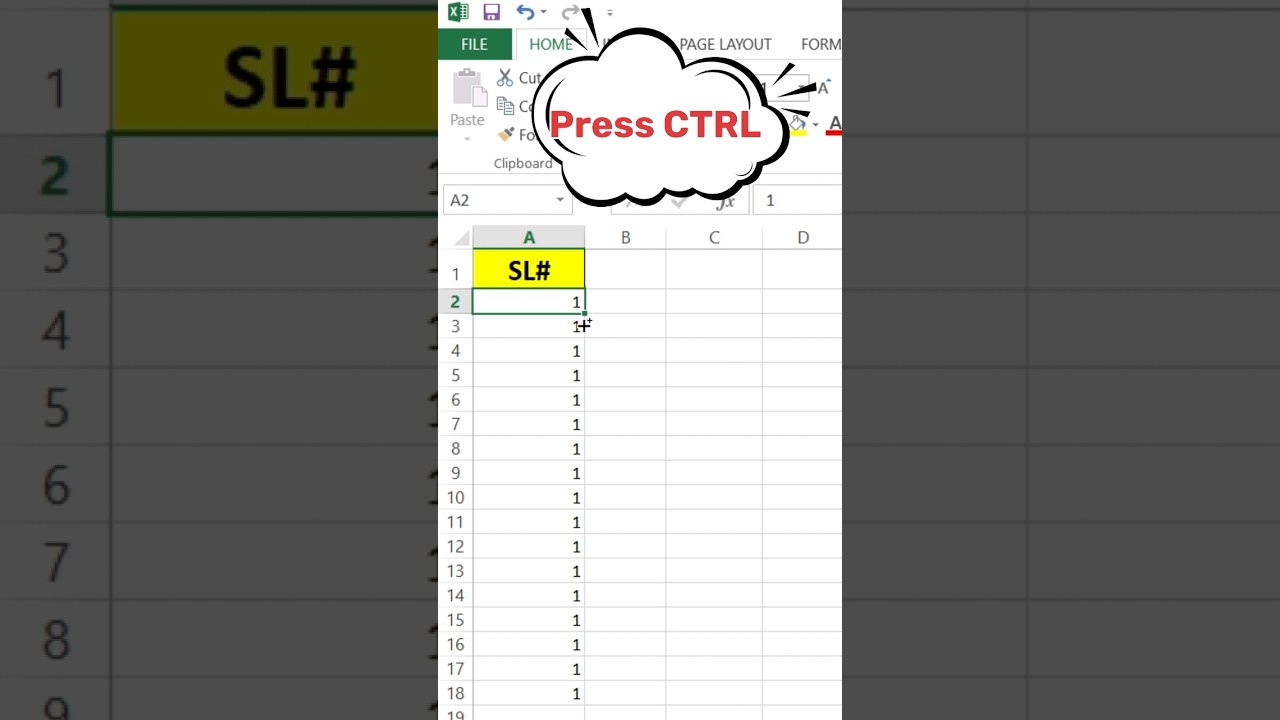 Excel: Auto-Fill Serial Numbers with Ctrl + Drag