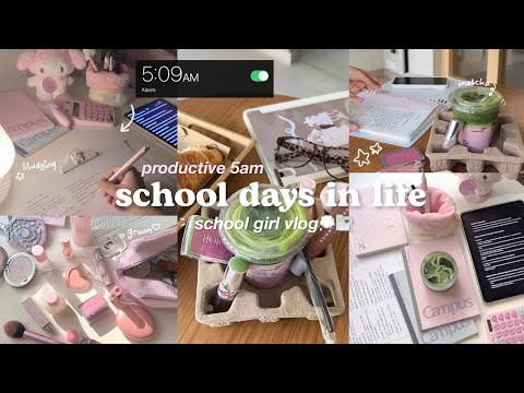 Productive school days in life โ 5:00am morning routine, GRWM, study sessions โ school girl vlog