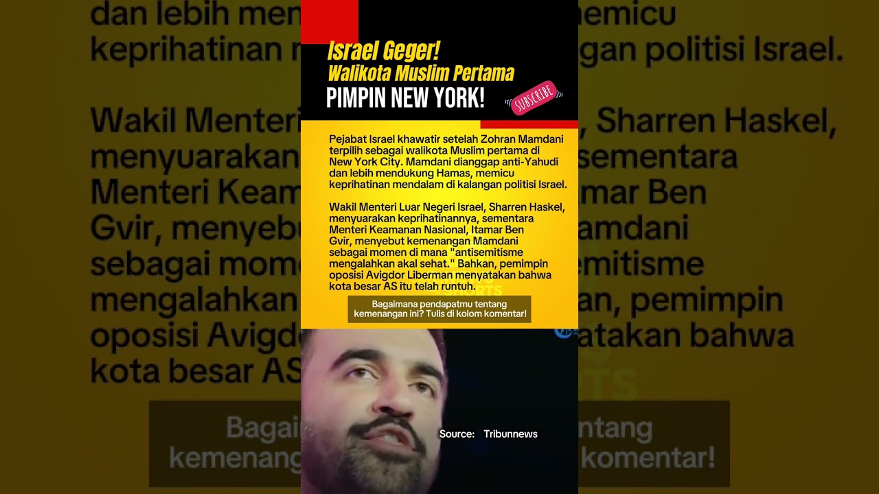 Kekhawatiran Israel atas Terpilihnya Zohran Mamdani Sebagai Walikota Muslim Pertama di New York