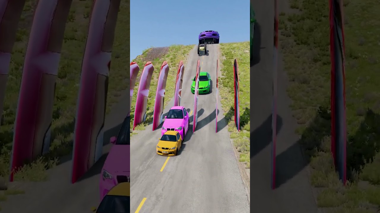 Colorful Cars of All Sizes vs. Big Spikes: Who Wins? 🚗