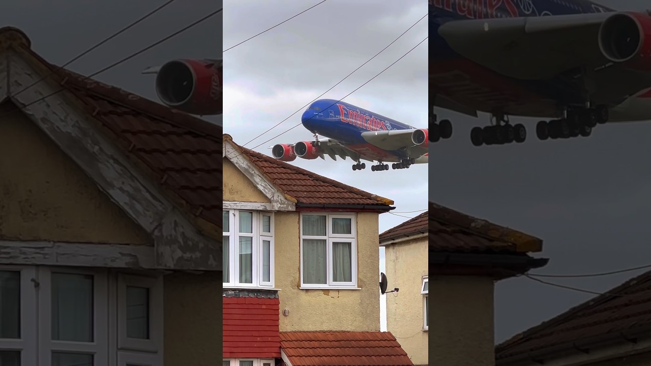 Jaw-Dropping Airbus A380 with Emirates Livery Flies Low Over Houses! ✈️