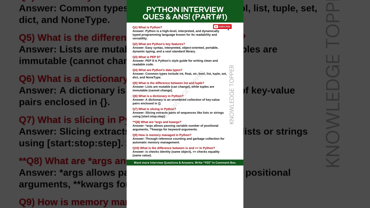 Top 10 Python Interview Questions & Answers for Developers 🐍