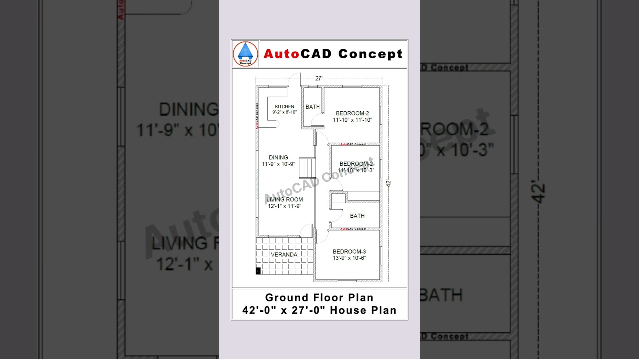 42x27 House Plan | AutoCAD Architectural Drawing 🏠
