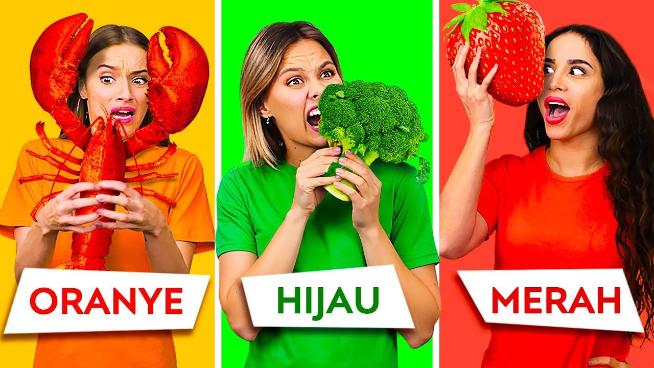 Makan Satu Warna Makanan Selama 24 Jam, Siapa yang Paling Tahan? 🟢🟠