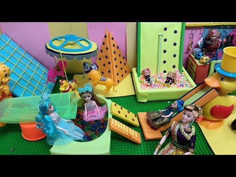 மகிழ்ச்சியான நேரம் பகுதி 53  | barbies and little kalai in game center | mini green food