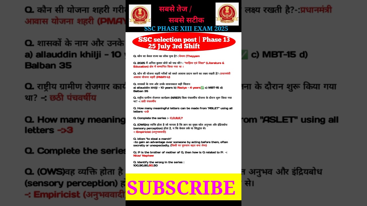 SSC Selection Post Phase 13 Exam Analysis & Solutions (July 25, 3rd Shift) | 2025