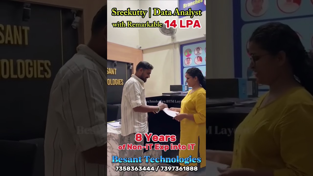 Certified Data Analyst Course in Bangalore|8 Years NON IT to IT|Besant Technologies BTM Layout