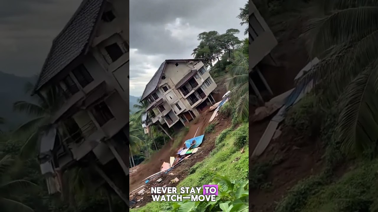 Real Footage: House Slowly Collapsing in Landslide #landslide #disaster #simulation