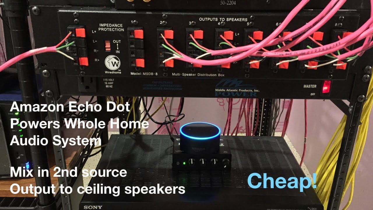 Amazon Echo Dot and 2nd source and hook it up to your existing wired whole home audio system.