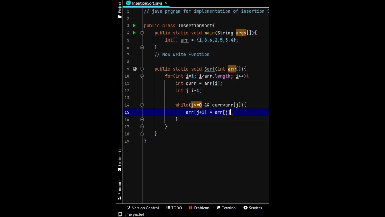 Java Insertion Sort Program 📝