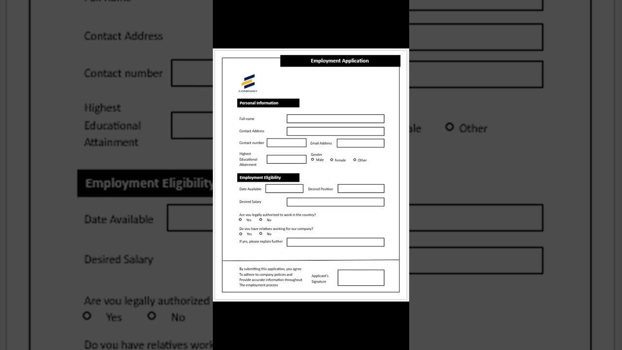 Sample Employment Application Form Template 📄