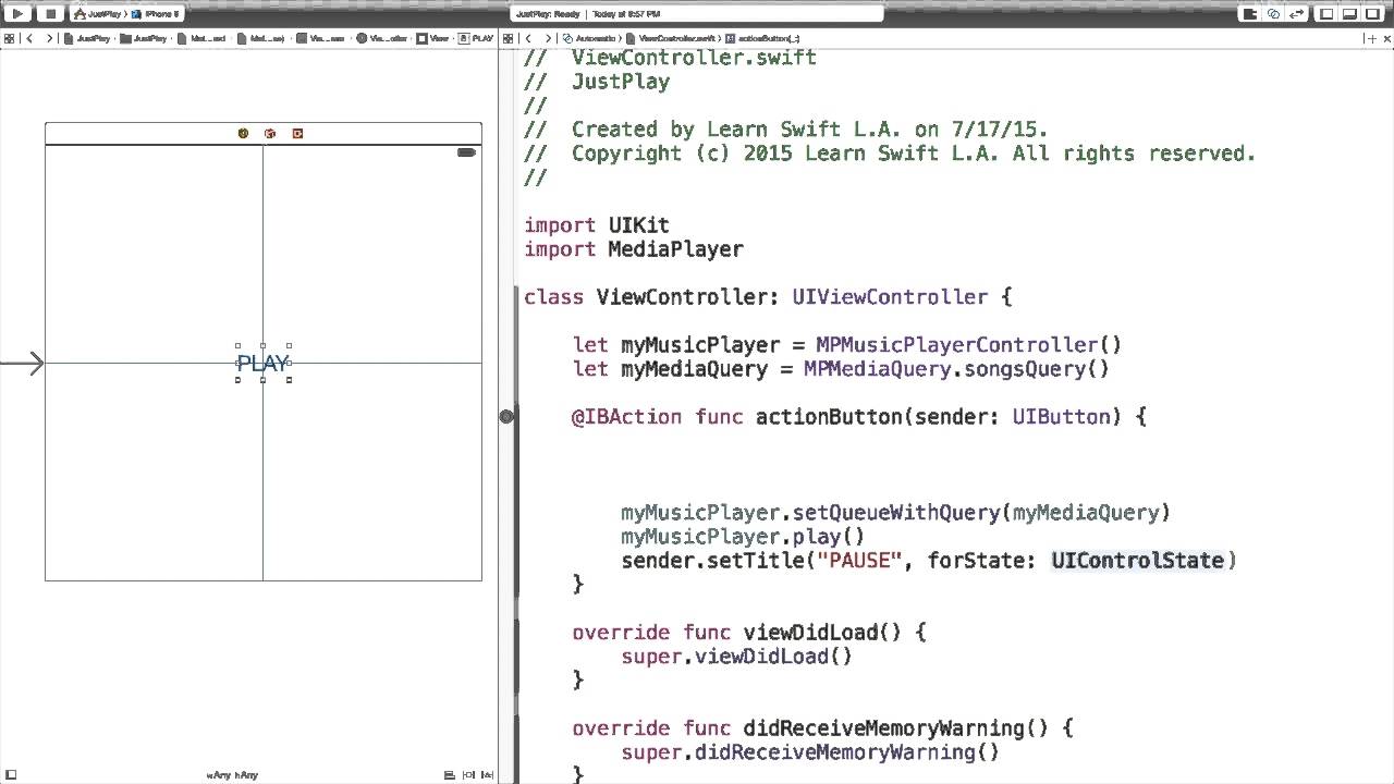 Swift UIButton to Pause a Song 🎵 | Meet Up 2 | JustPlay Part 2