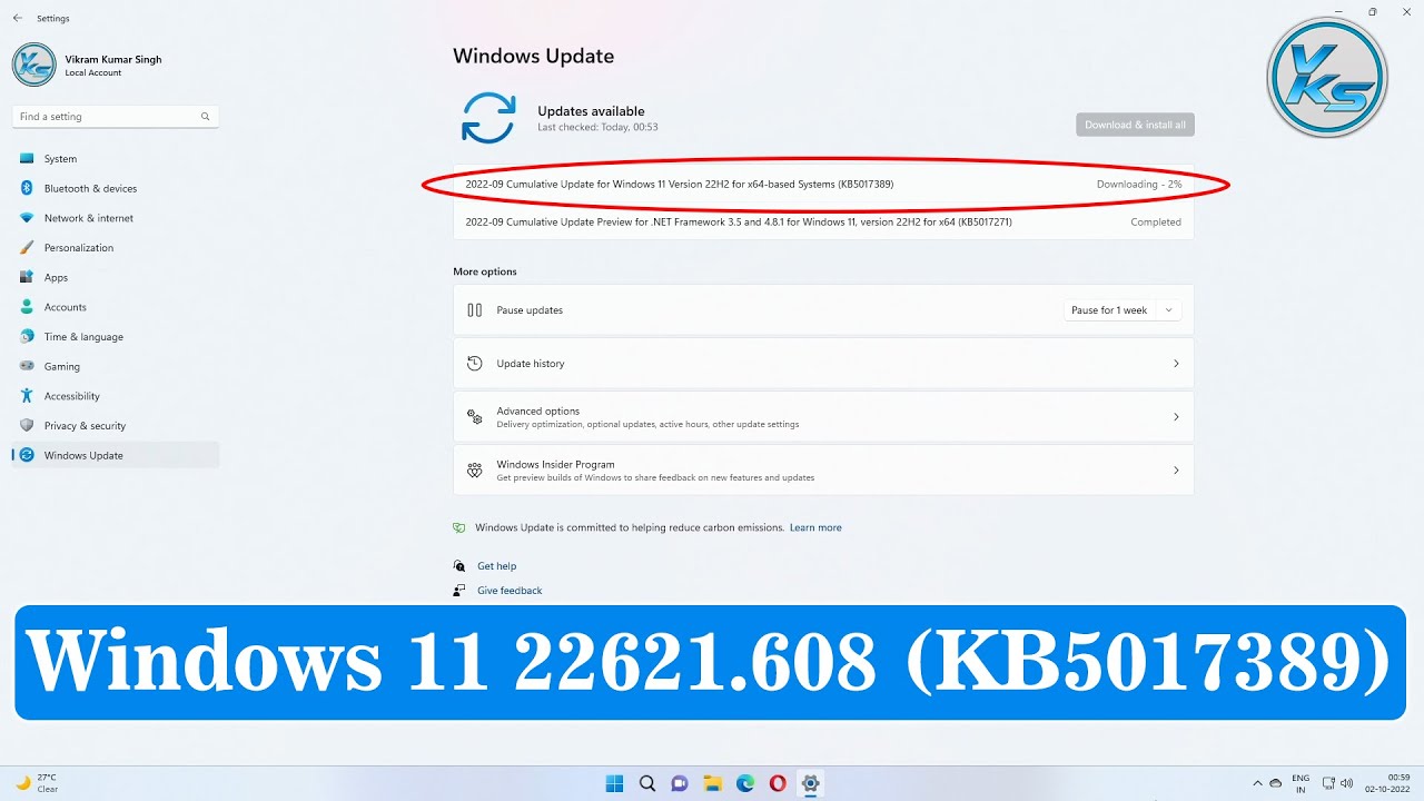 Windows 11 Update 22621.608 (KB5017389) - 30-09-2022