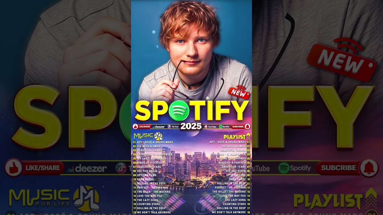 Ed Sheeran, Bruno Mars, Dua Lipa, Adele, Maroon 5, Rihanna, The Weeknd - Pop music 2025