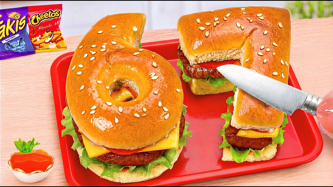 Best Burger 2026 🍟 Mini 67 Number Shaped Cheese Beef Burger 💓️ Tina Mini Cooking