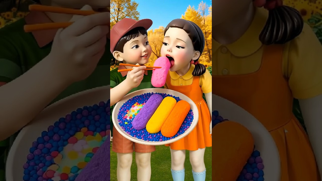 Squid Game AI Mukbang with Colorful Candy 🍬