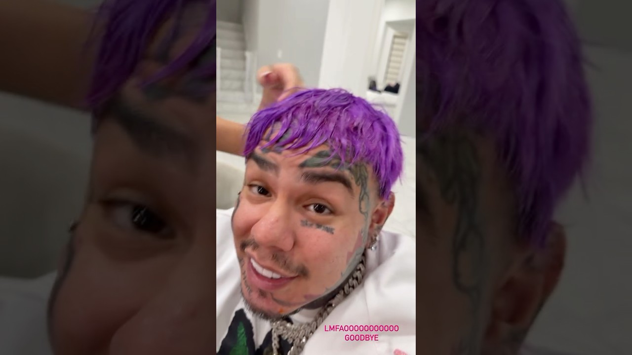 6ix9ine Displays Purple Wig and Claims It Surpasses Many Girls