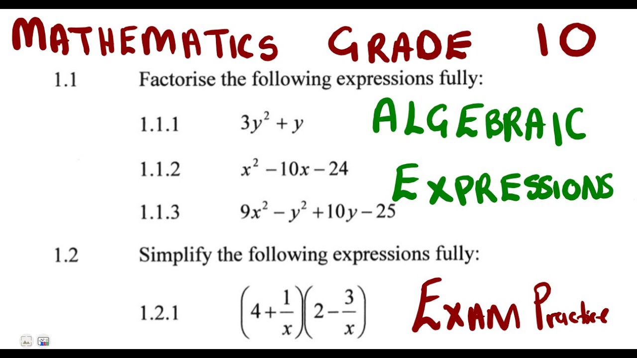 Grade 10 Algebraic Expressions Exam 📚