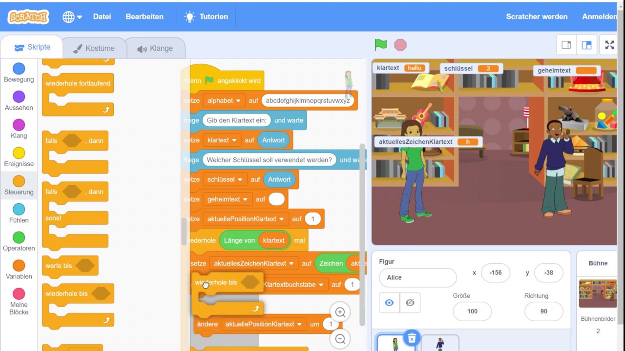 Caesarverschlüsselung mit Scratch: Ein Grundgerüst