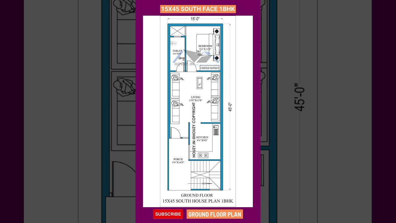 15 x 45 house plan south facing #houzy #floorplan #1bhk #southface # #houseplanning# #housedesign