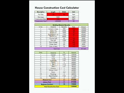 House Construction Cost Calculator Excel Sheet #home #estimate #houseconstruction #construction