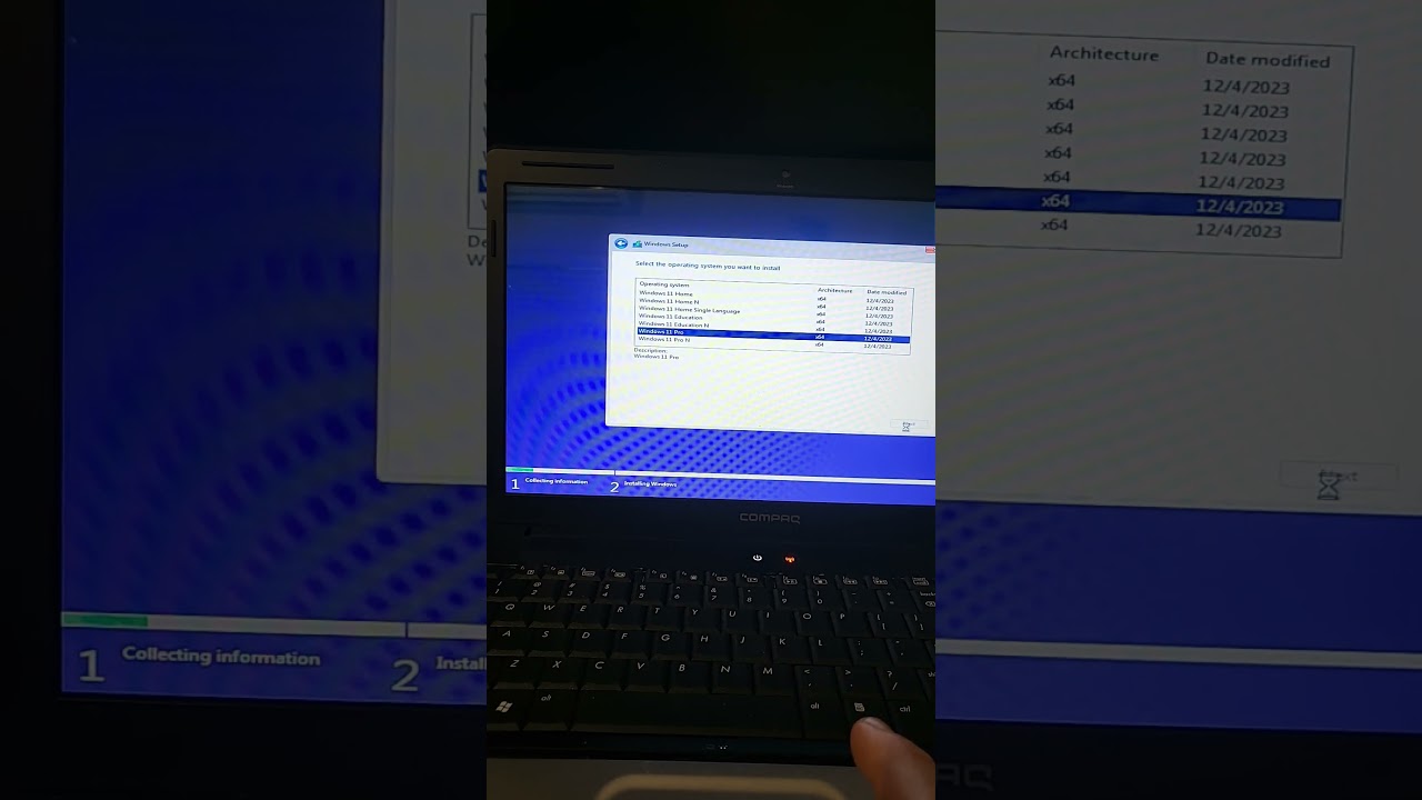 Windows 11 23H2  setup on a Windows Vista laptop