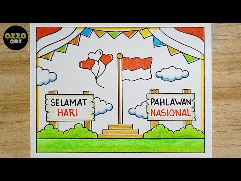 Cara Menggambar Poster Hari Pahlawan 10 November 🔴 Gambar Poster Hari Pahlawan yang Mudah 🔴