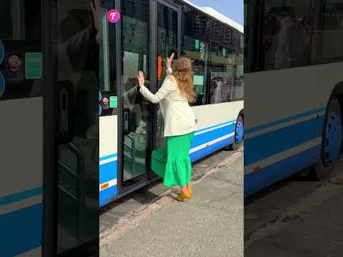Shocking Moment 😱 Her Skirt Got Stuck in the Bus Doors! #kindness #shorts