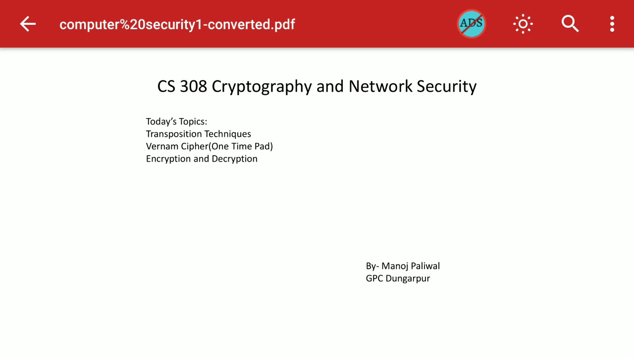 CS308 Mastering Vernam Cipher: Encryption & Decryption Techniques by Manoj Paliwal
