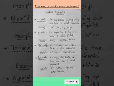 Algebraic Expressions (Monomial, Binomial, Trinomial, Polynomial). #math