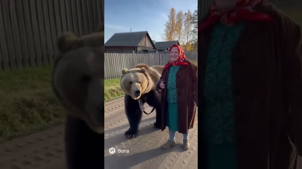 Медведь на поводке: бабушка-ведущий 🐻