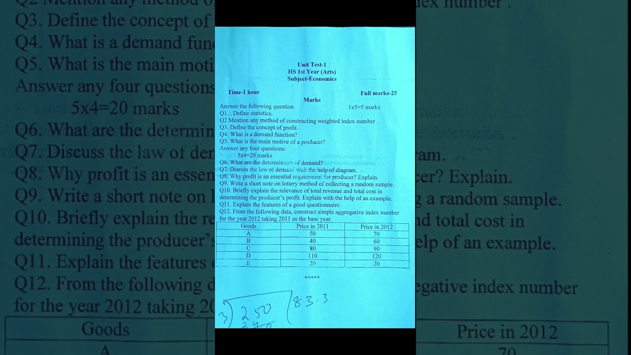 HS 1st Year Economics 2023 Question Paper π