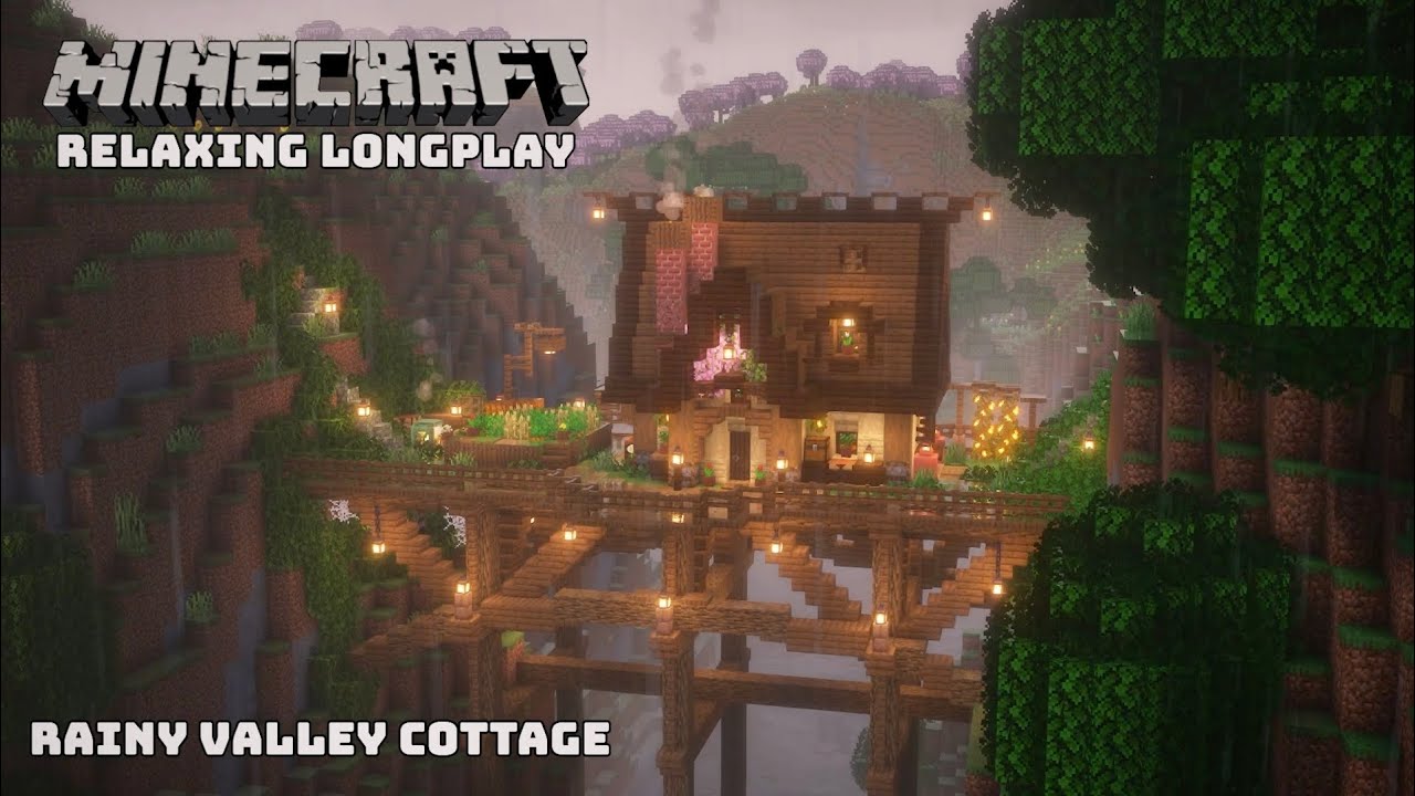 Minecraft Cozy Cottage in Rainy Valley 🌧️
