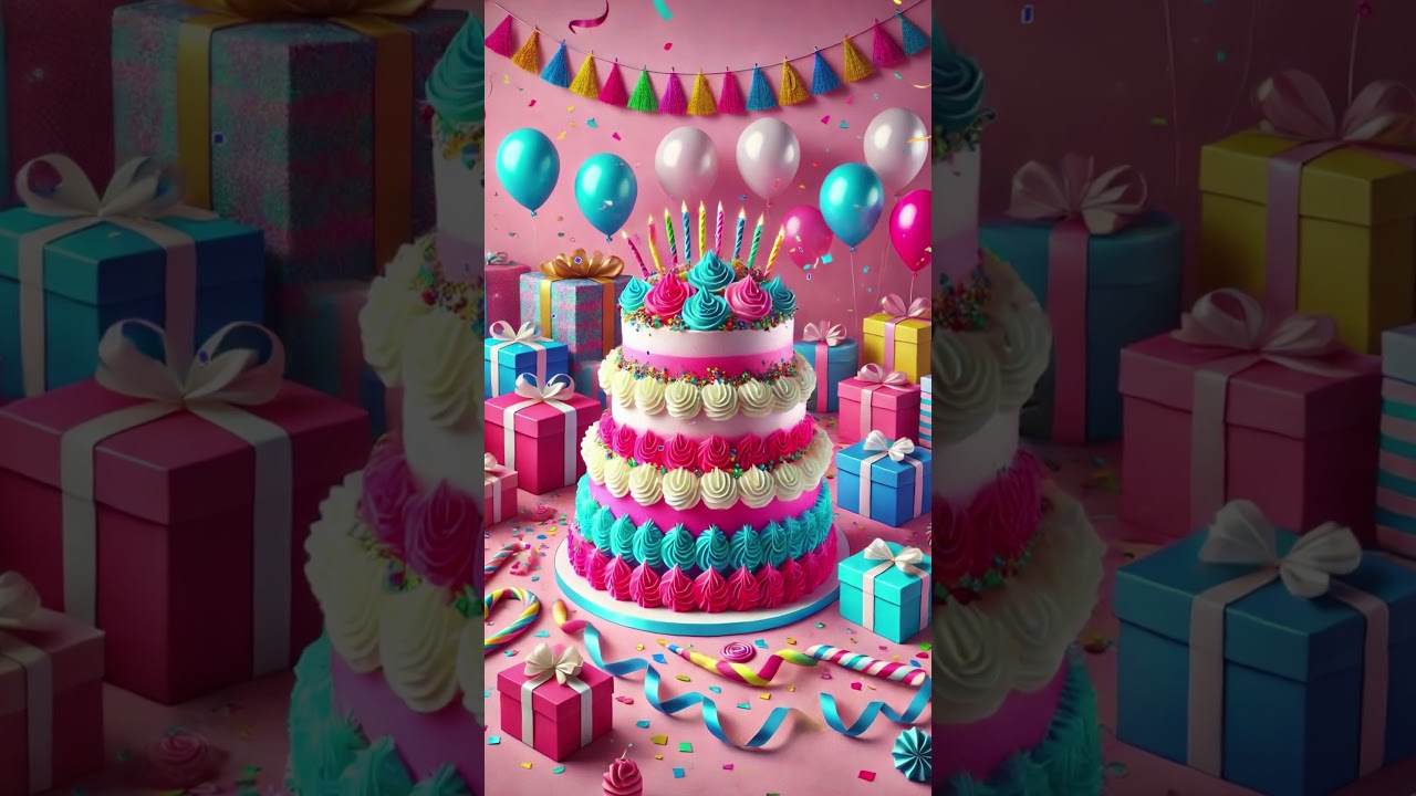 Happy Birthday E-Card 🎂 Blue, Pink & White