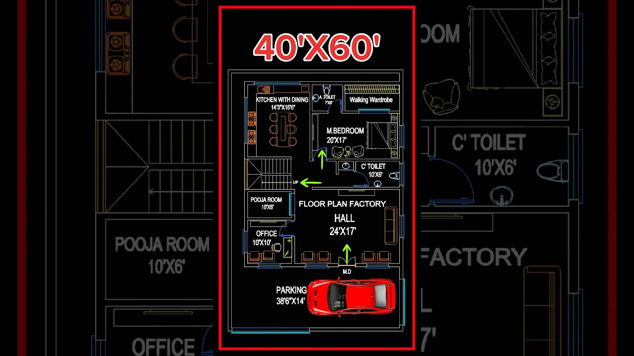 40x60 North-Facing House Plan | Spacious Design