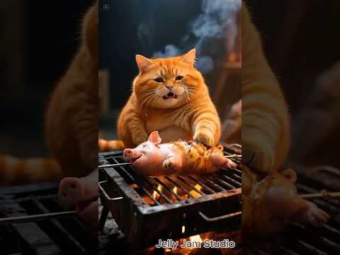 Orange cat cooking pig friend funny cartoon cute ai animation video