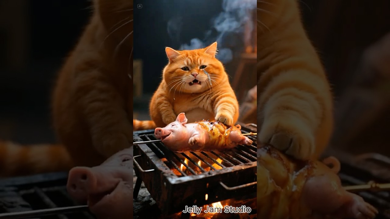 Funny Orange Cat Cooks Pig Friend in Cartoon 🐱