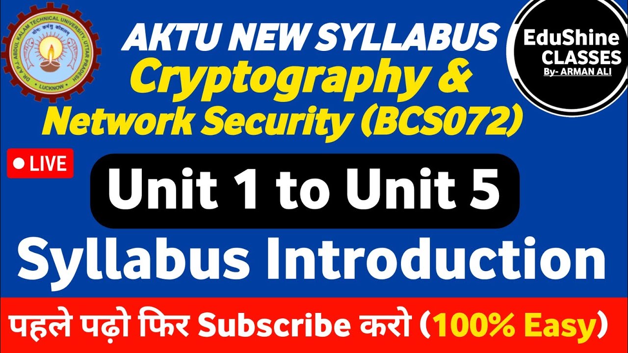 Complete BCS072 Cryptography & Network Security Syllabus Overview | AKTU