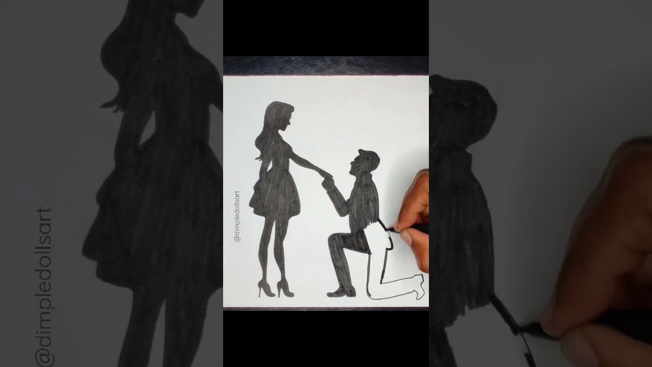 Romantic Shadow Couple Proposal Drawing 💑