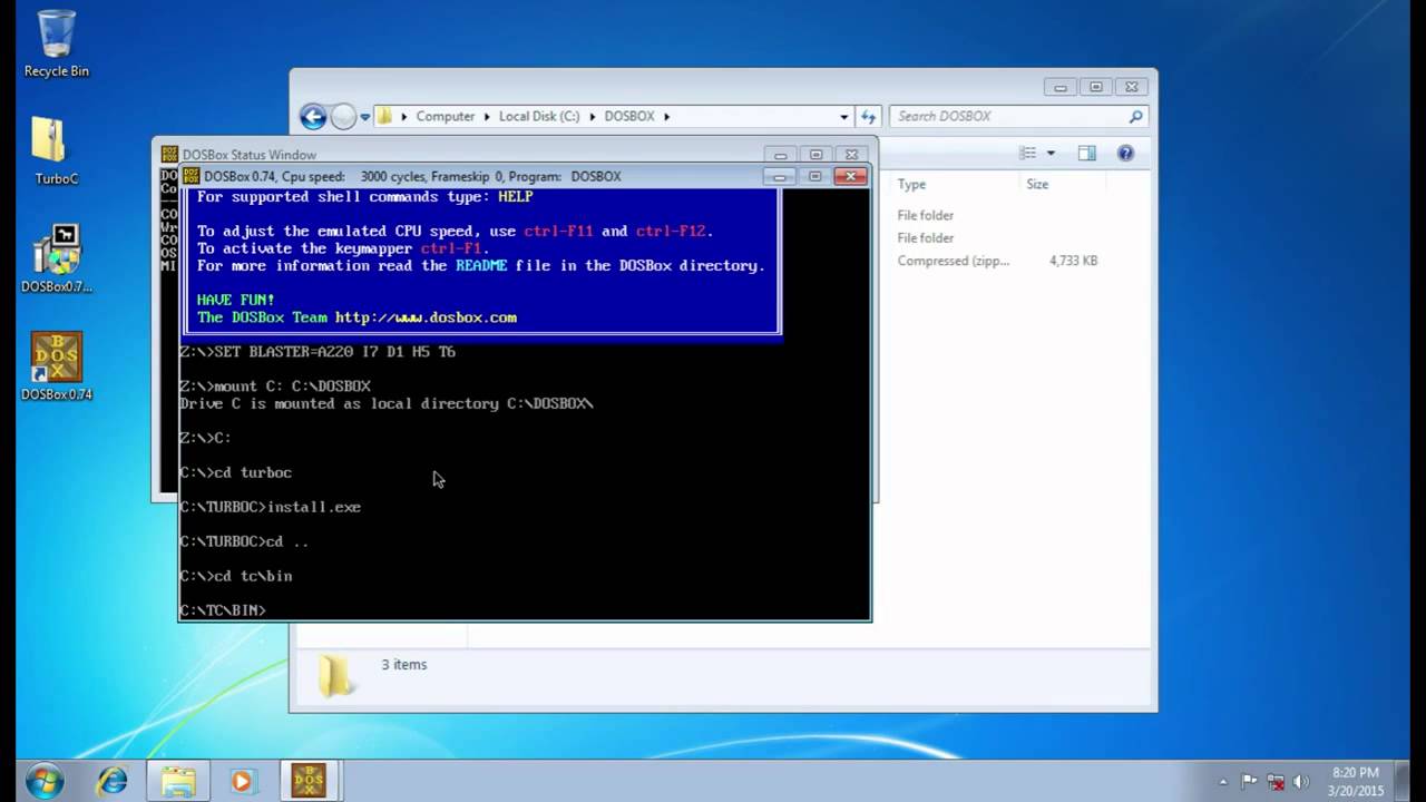 Install Turbo C 3 on Windows 7 with DOSBox 🖥️