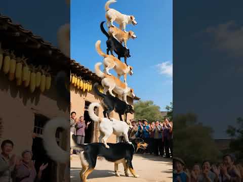 Spectacular 8-Dog Balancing Act: The Walking Dog Tower!