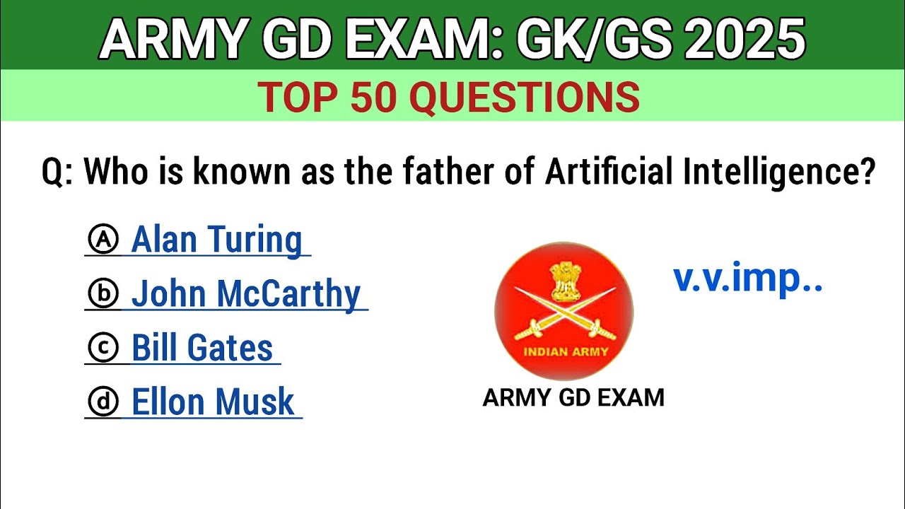 Army GD Exam 2025: Top 50 GK & GS Questions 📋