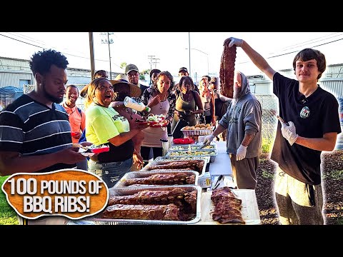 Cooking 100 Pounds Of BBQ Ribs For The Homeless!