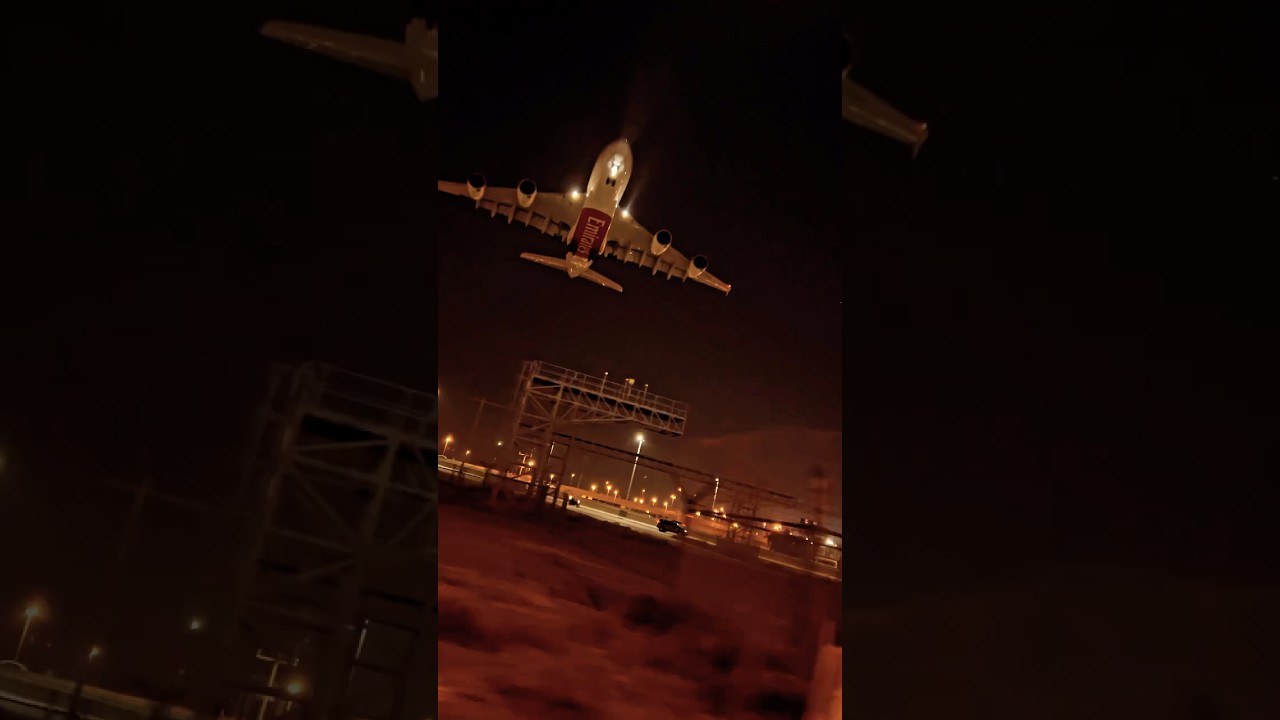 Spectacular Emirates A380 Landing at Dubai Airport ✈️ | Nighttime Airport View