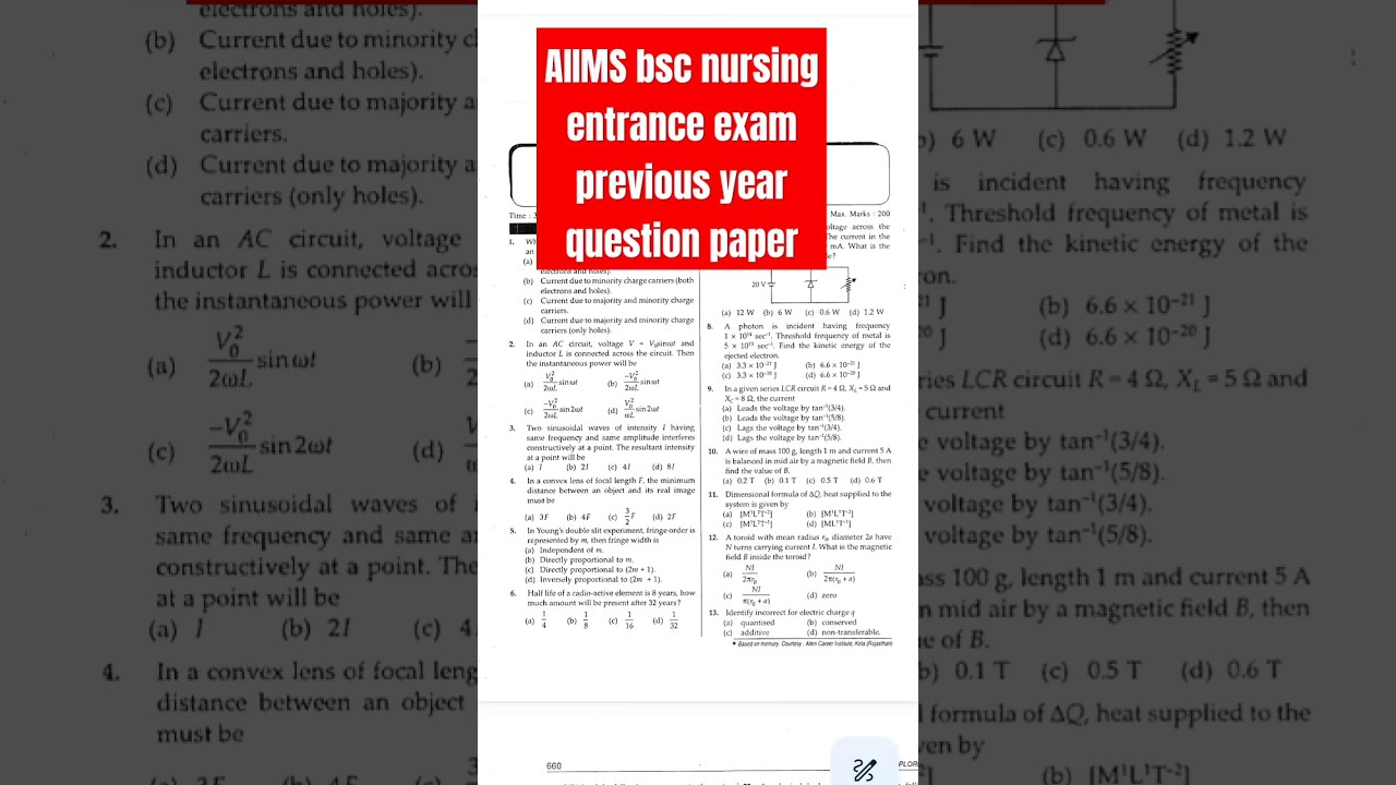 AIIMS bsc nursing previous year question paper #AIIMS bsc nursing paper