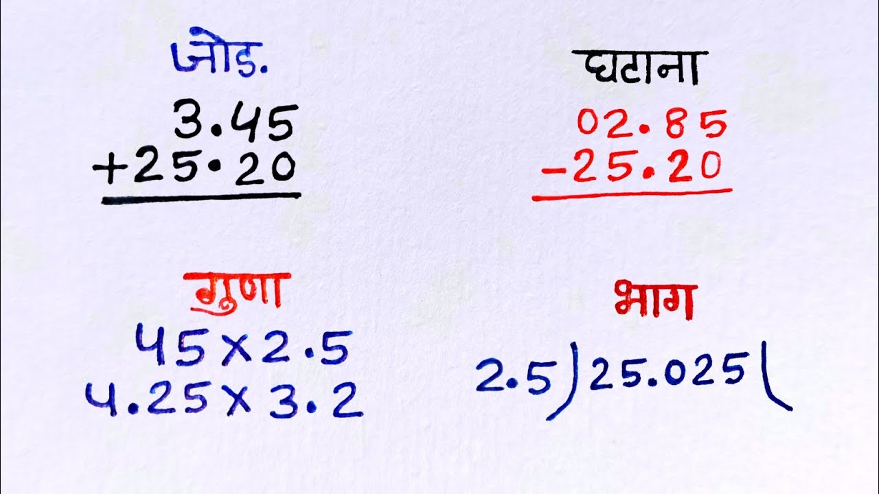 दशमलव में जोड़, घटाव, गुणा और भाग की आसान विधि 🧮