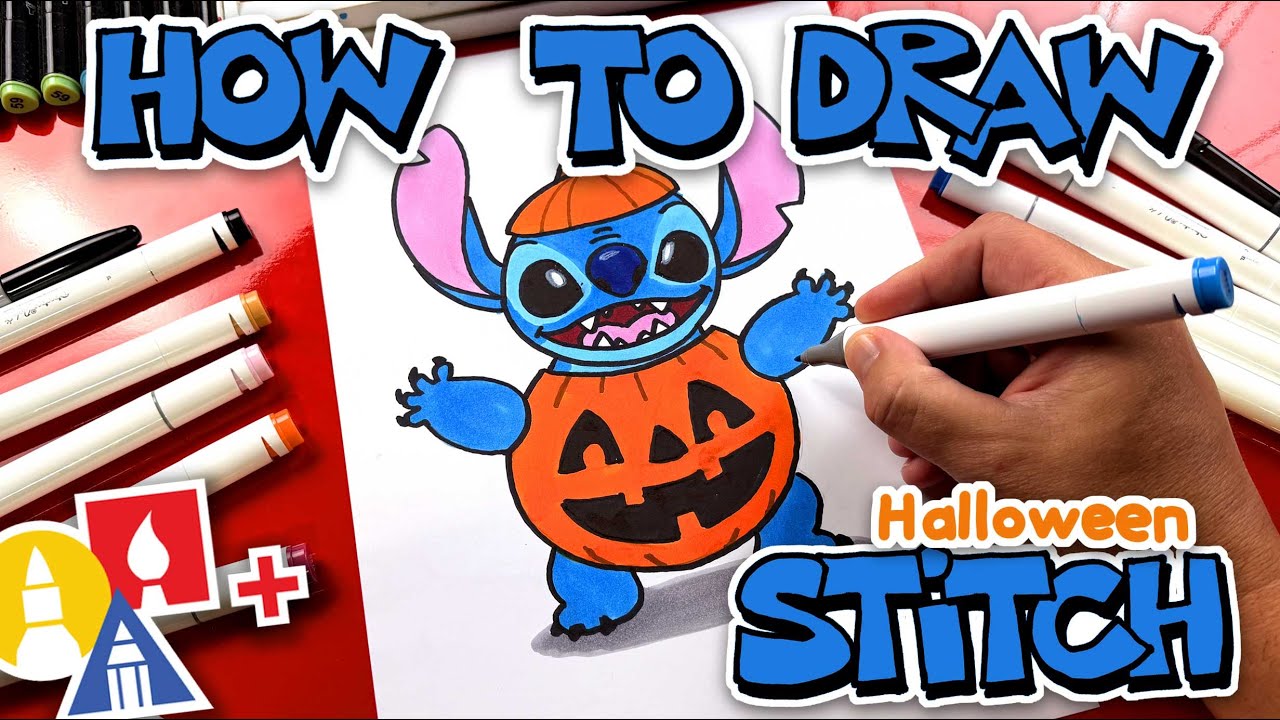 How to Draw Stitch in a Halloween Pumpkin Costume