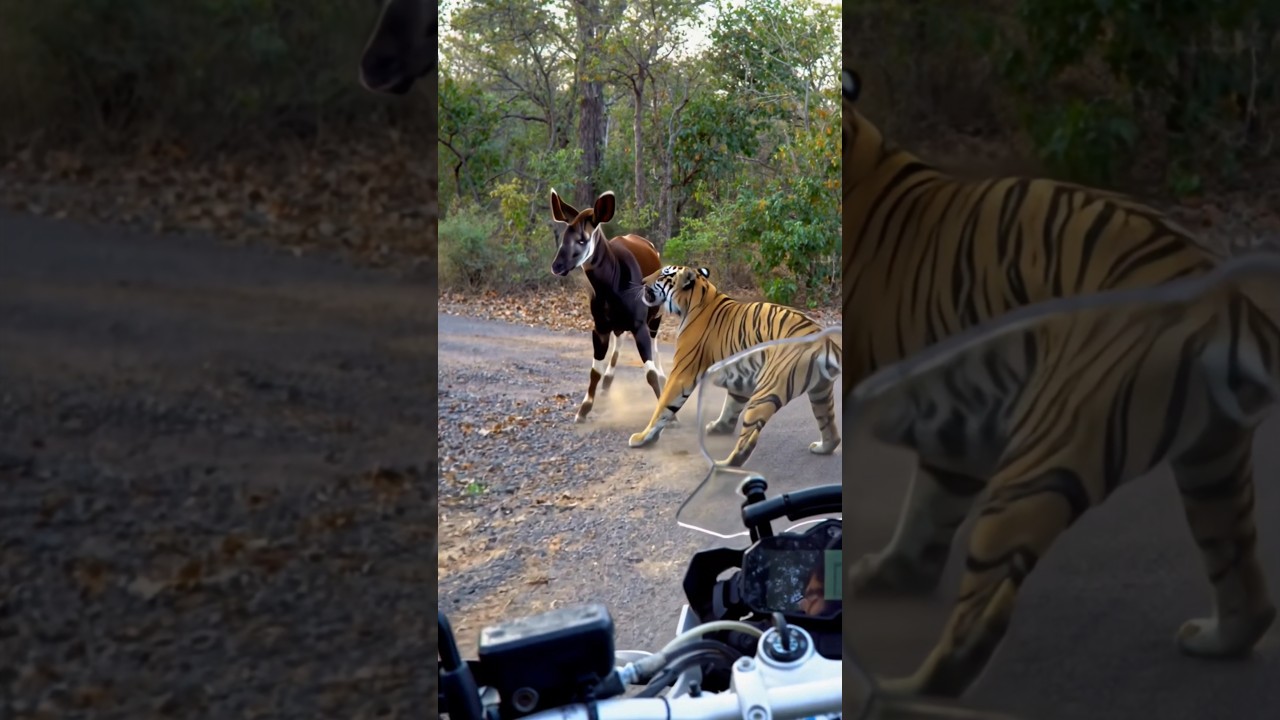 Epic Animated Encounter: Tiger vs Deer on Forest Road 🐅🦌