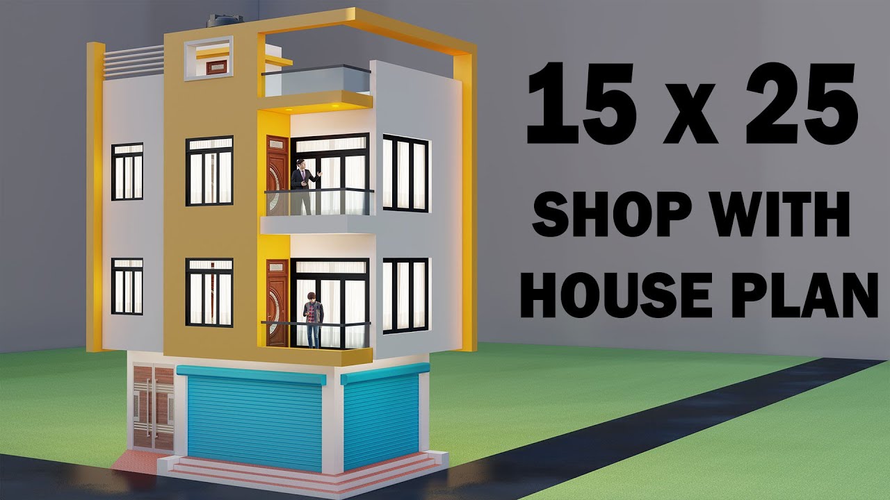 15x25 Corner Shop & House Plan with 3D Design 🏠