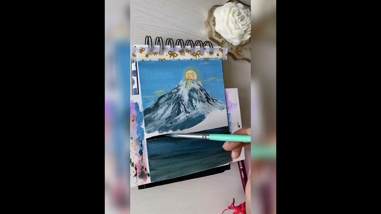 Stunning Mountain Landscape in Gouache 🎨 | Dreamy Sky & Aesthetic Art